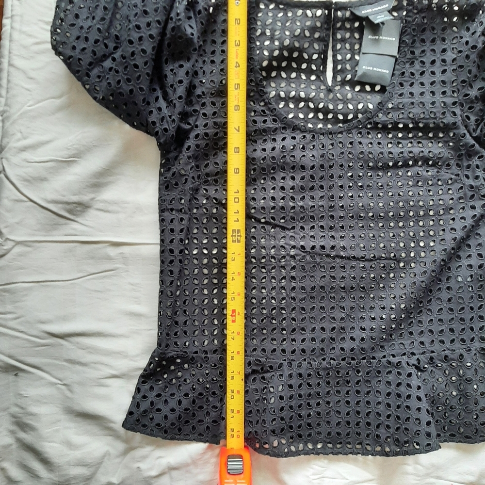 Club Monaco Puff Sleeve Eyelet Top in Black - Picture 9 of 11
